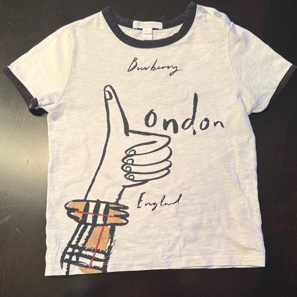 Burberry Kids Thumbs-Up Tee in White and Black - Picture 1 of 4